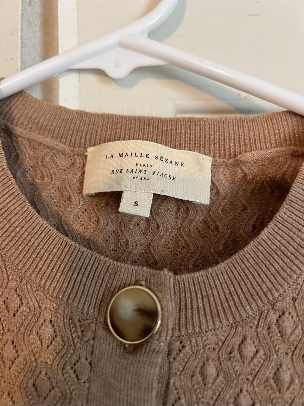 Sezane Taupe Textured Short Sleeve Button Henley - Picture 2 of 5